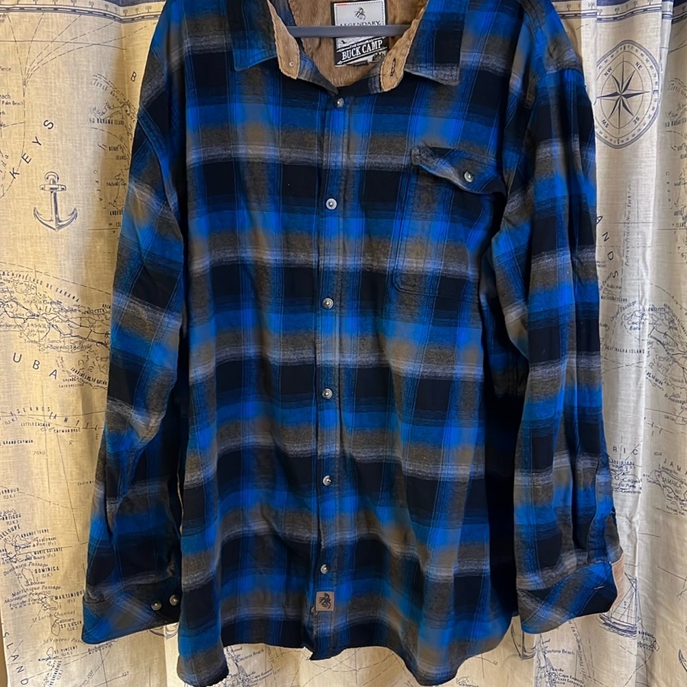 Legendary Whitetails Blue and Tan Flannel Shirt 4XL tall